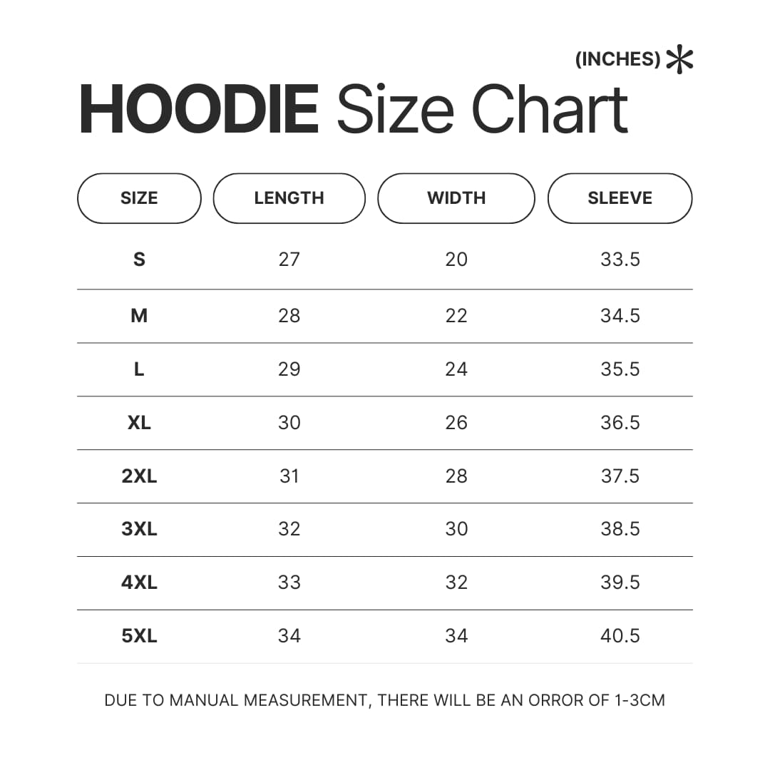 Hoodie Size Chart - FNAF Game Store