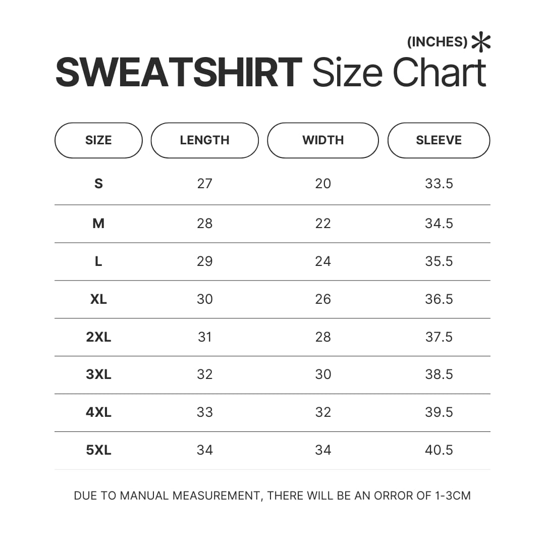Sweatshirt Size Chart - FNAF Game Store