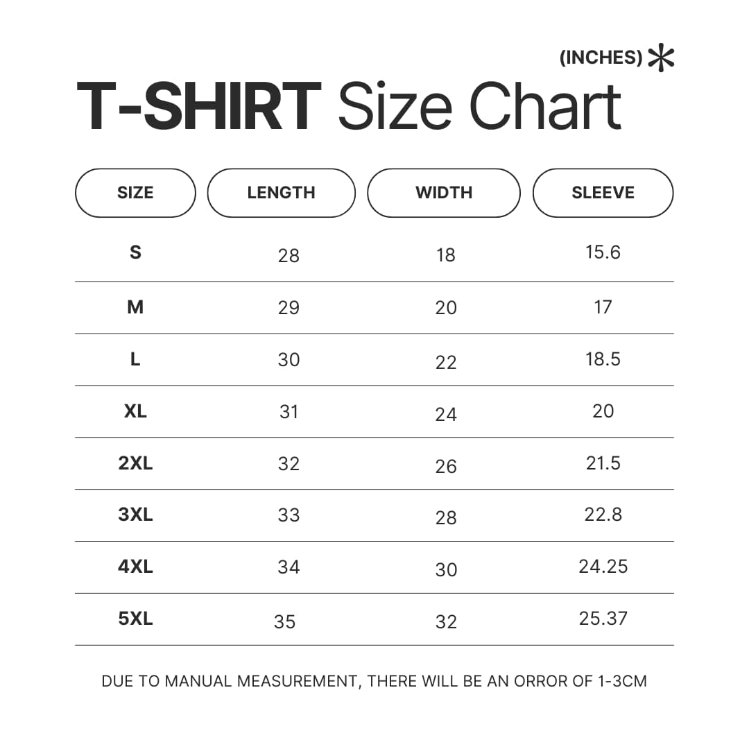 T shirt Size Chart - FNAF Game Store