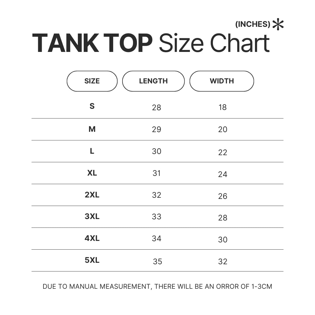 Tank Top Size Chart - FNAF Game Store