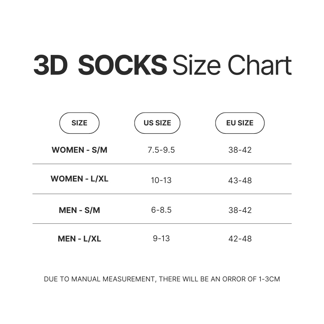 3D Socks Size Chart - FNAF Game Store